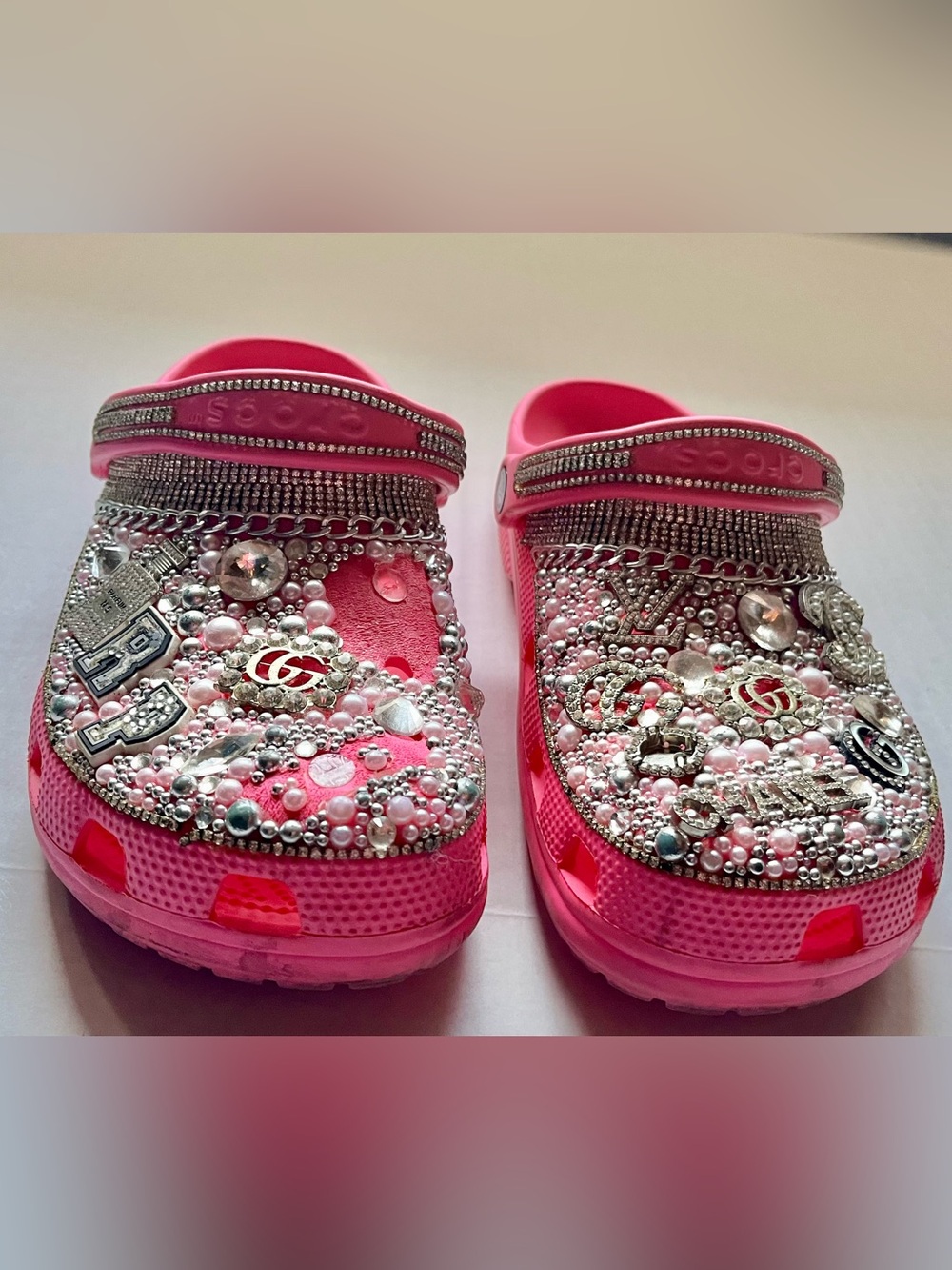 WOMEN'S PINK BLING CROCS (SIZE 10) / PERSONALIZED (PEARLS/RHINESTONES/JEWELRY) - Picture 9 of 10